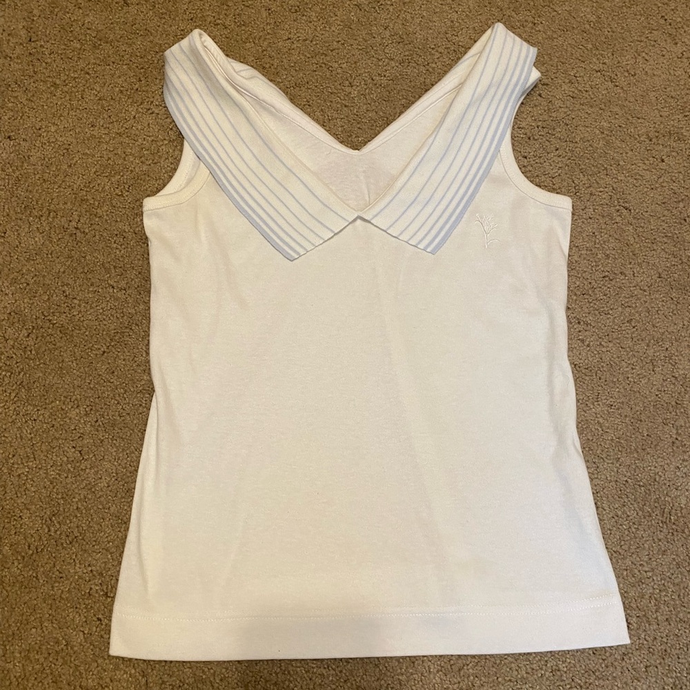 Vintage 1960s White and Blue Top Small (S)